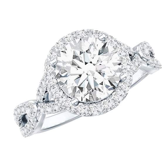 Rosec Jewels Certified Moissanite Halo Engagement Ring - D-VS1 Grade Certified Moissanite Ring - Statement Circle Ring, 10K White Gold, US 6.00
