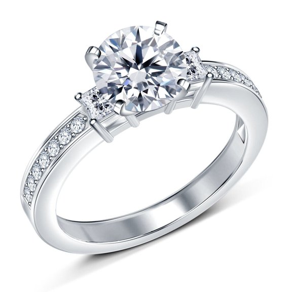 Moissanite Engagement Ring in 18k White Gold Plated/ Certified 3.00 Ct Moissanite Ring / Solitaire Moissanite Ring / Gold Promise Ring