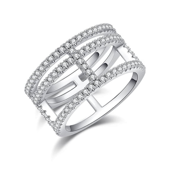 Moissanite Engagement Rings Art Deco Ring In 18K White Gold Plating Over Silver