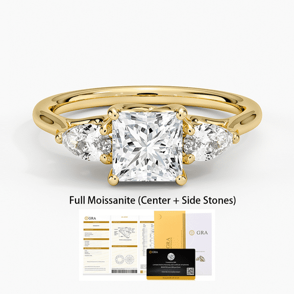 Moissanite Engagement Rings Three Stone Style All Princess Cut Side Stones Promise Engagement Ring