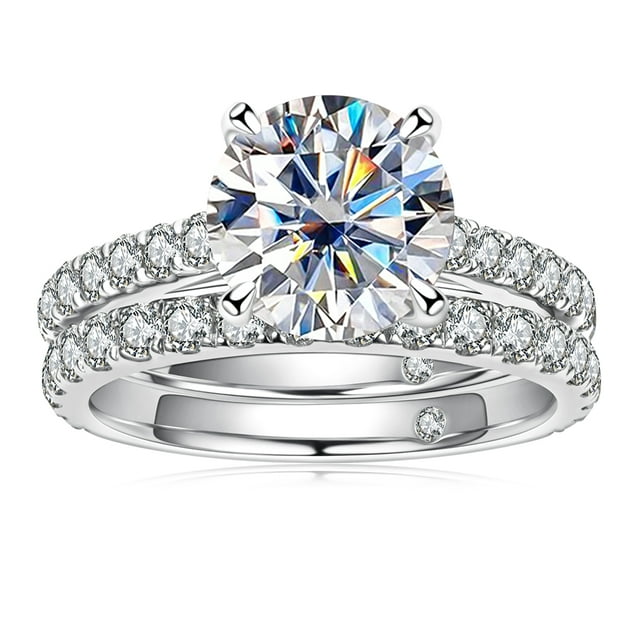 Moissanite Engagement Rings(Total 4.14ct 3CT Center)Wedding Band D ...