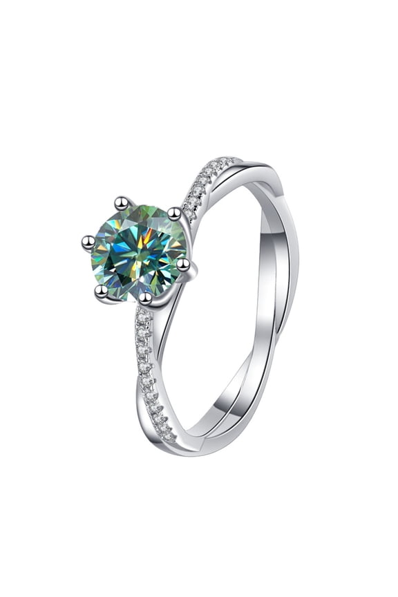 Moissanite Engagement Rings for Women 0.5-1ct Green Color Round Cut VVS1 S925 Sterling Silver Diamond Rings Moissanite Anniversary Promise Wedding Rings for Women with Certificate
