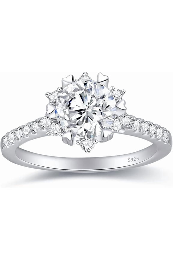 Moissanite Engagement Rings for Women - Promise Ring in 925 Sterling Silver, D Color VVS1 Lab-Created Diamond Wedding Rings for Wife or Mom