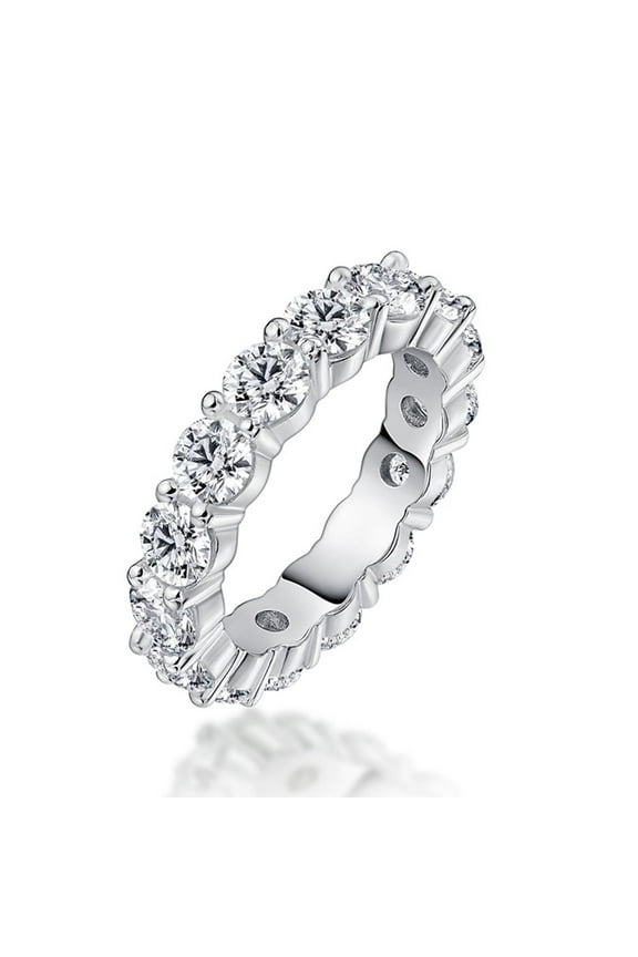 Moissanite Eternity Band Ring, 4mm 5cttw D Color VVS1 Lab Created Diamond Sterling Silver Wedding Band Rings for Women