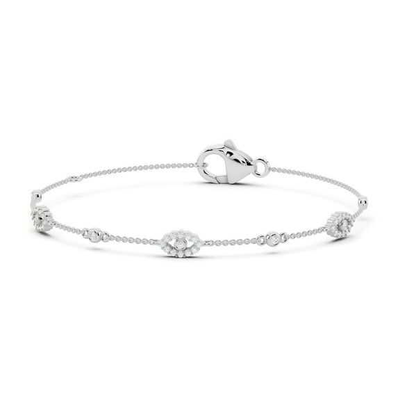 Moissanite Evil Eye Bracelet for Women 14K White Gold Plated Silver Fine Jewelry Station Bracelet D Color VVS1 Gift for Her Size 7"