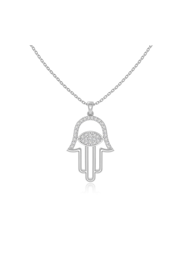 Moissanite Evil Eye-Hamsa Hand Pendant Necklaces for Women in Sterling Silver, April Birthstone Jewelry Gifts for Her Birthday, Wedding Anniversary, Graduation,Christmas, Mothers Day, Valentines