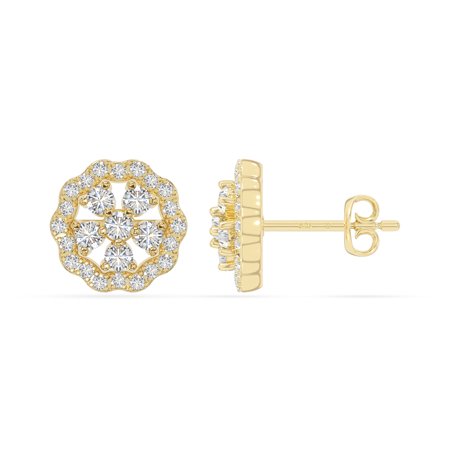 Moissanite Floral Earrings for Women in 18K Yellow Gold Vermeil with Moissanite, Jewelry Gifts for Her Birthday, Wedding Anniversary, Party, Party, Graduation, Valentines, Mothers Day, Christmas