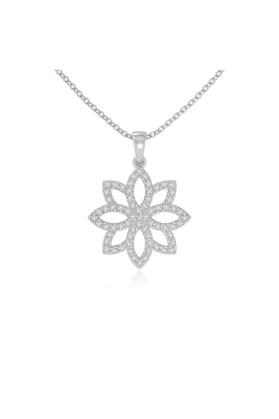 Moissanite Flower Design Pendant Necklaces for Women in Sterling Silver, April Birthstone Jewelry Gifts for Her Birthday, Wedding Anniversary, Mothers Day, Christmas, Graduation, Valentines