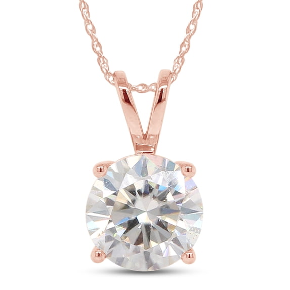 Moissanite Gemstone Solitaire Necklace In 14K Solid Rose Gold 0.30 Carat Pendant with 18 Inch Sterling Silver Chain