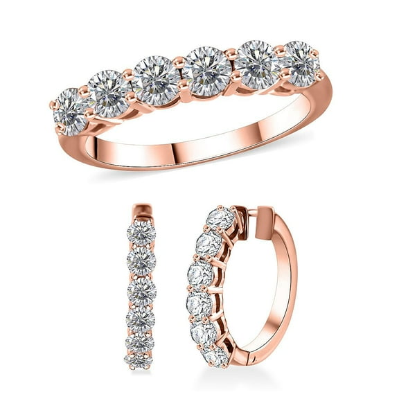 Moissanite Half Eternity Band Rings for Women and Hoop Earrings Set in Rose Gold Over 925 Sterling Silver 2.85 ctw Moissanite Jewelry Birthday Christmas Gifts for Women
