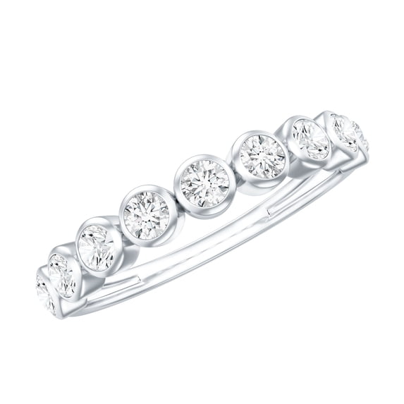 Rosec Jewels Moissanite Half Eternity Ring for Women - Bezel Set Ring - D-VS1 Grade, 18K White Gold, US 13.00