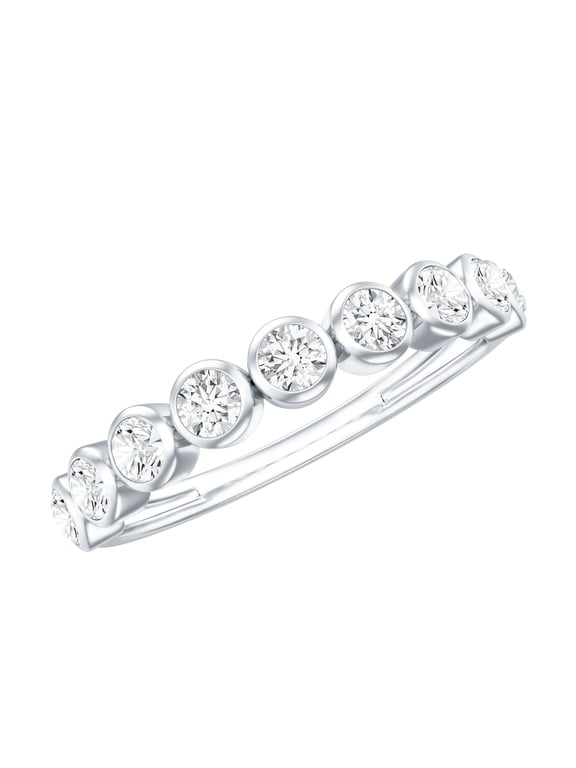 Moissanite Half Eternity Ring for Women - Bezel Set Ring - D-VS1 Grade, 925 Sterling Silver, US 4.00