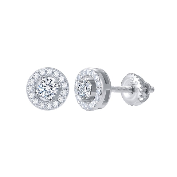 Moissanite Halo Stud Earrings Sterling Silver | 4-Prong Main Stone with Surrounding Diamonds | 3mm | Everyday & Gift Jewelry
