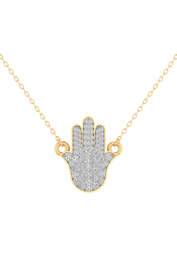 Moissanite Hamsa Hand Pendant Necklace in 925 Sterling Silver
