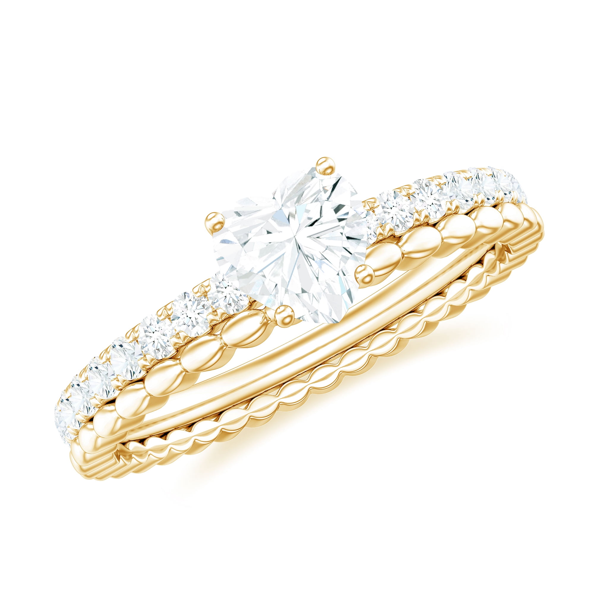 Rosec Jewels Certified Moissanite Heart Engagement Ring for Women - Designer Ring - 5 mm - D-VS1 Quality, 10K Yellow Gold, US 3.00