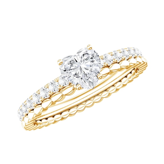 Rosec Jewels Certified Moissanite Heart Engagement Ring for Women - Designer Ring - 5 mm - D-VS1 Quality, 18K Yellow Gold, US 4.00