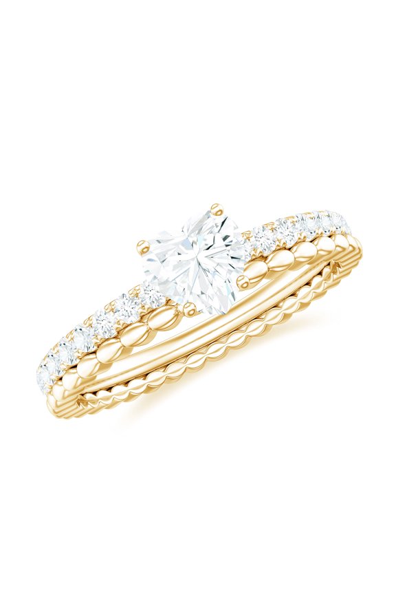 Certified Moissanite Heart Engagement Ring for Women - Designer Ring - 5 mm - D-VS1 Quality, 18K Yellow Gold, US 6.50