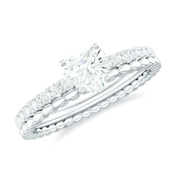 Rosec Jewels Certified Moissanite Heart Engagement Ring for Women - Designer Ring - 5 mm - D-VS1 Quality, 925 Sterling Silver, US 11.00