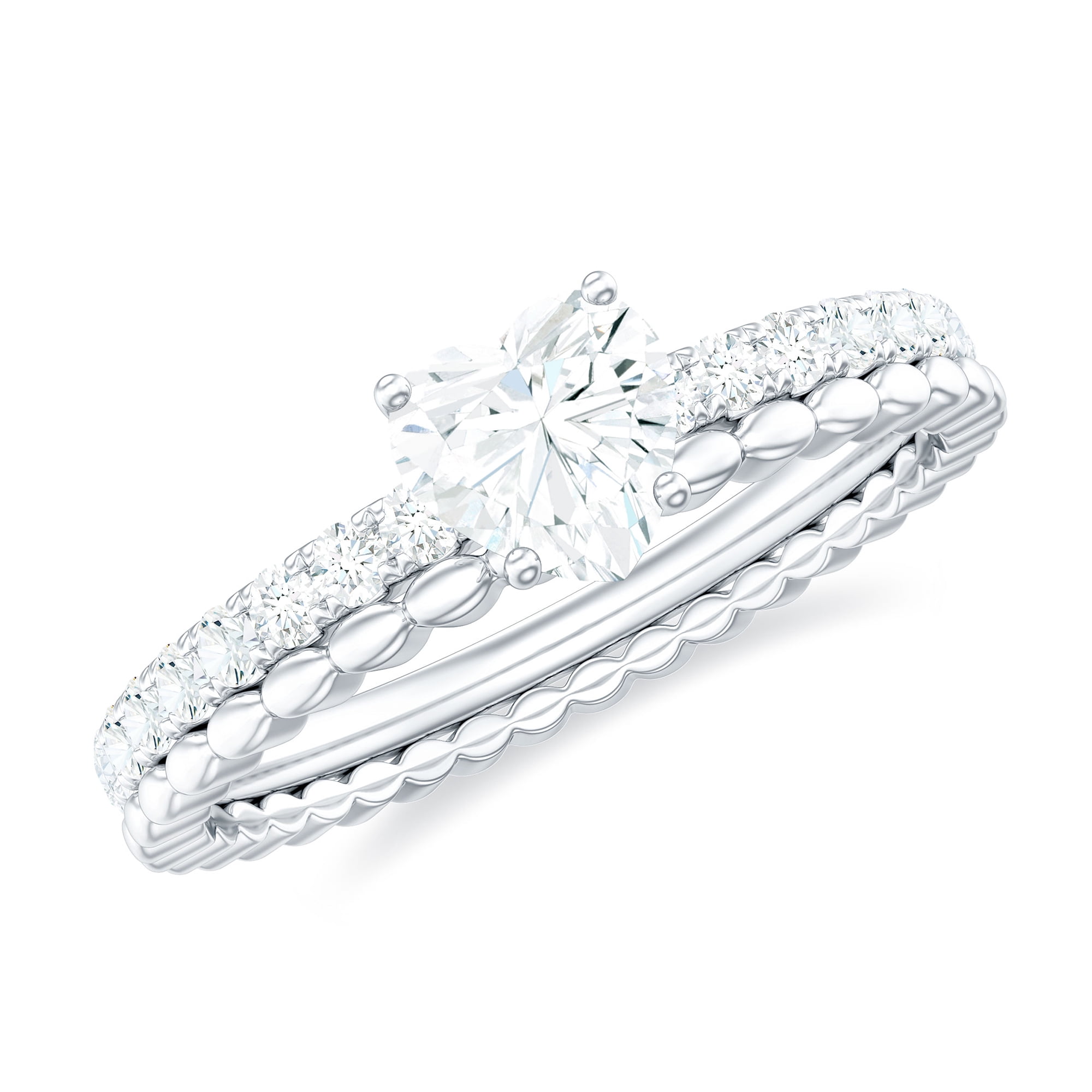 Rosec Jewels Certified Moissanite Heart Engagement Ring for Women - Designer Ring - 5 mm - D-VS1 Quality, 925 Sterling Silver, US 4.00