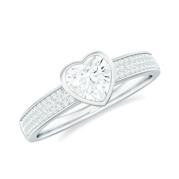 Rosec Jewels Certified Moissanite Heart Engagement Ring for Women - 1/2 Carat - Bezel Set Ring - 5 mm - D-VS1 Quality, 14K White Gold, US 9.50