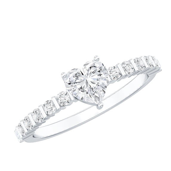 Rosec Jewels Moissanite Heart Promise Engagement Ring with Side Stones (5 mm, D-VS1 Grade), 18K White Gold, US 11.00