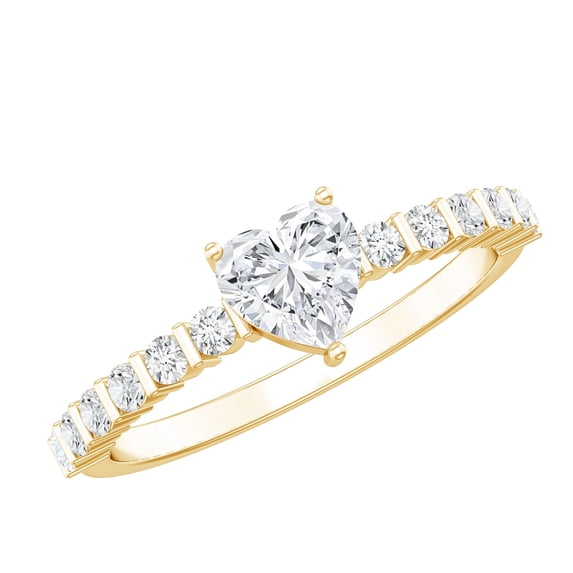 Rosec Jewels Moissanite Heart Promise Engagement Ring with Side Stones (5 mm, D-VS1 Grade), 18K Yellow Gold, US 3.50