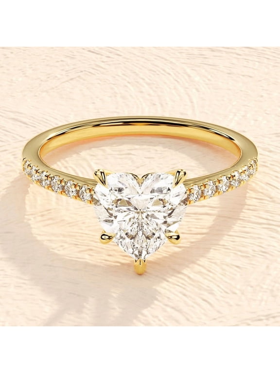 Moissanite Heart cut gemstone Anniversary gift ring Gold Over silver promise gift ring