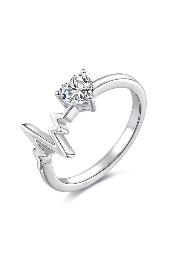 Moissanite Heartbeat Ring Sterling Silver 0.4ct Lab Created Diamond Heart Beat Ring Jewelry Gifts for Women