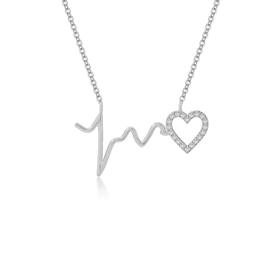 Moissanite Heartbeat Shape Pendant Necklaces for Women in Sterling Silver, April Birthstone Jewelry Gifts for Her Birthday, Wedding Anniversary, Party, Graduation, Christmas, Mothers Day, Valentines