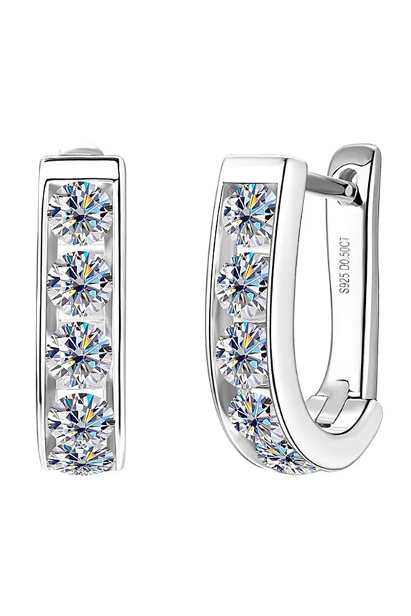 Moissanite Hoop Earrings for Women, 1 cttw D Color VVS1 clarity Lab Created Diamond Huggie Earrings, 18K White Gold Plated Round Cut 925 Sterling Silver Earrings, GRA Certified