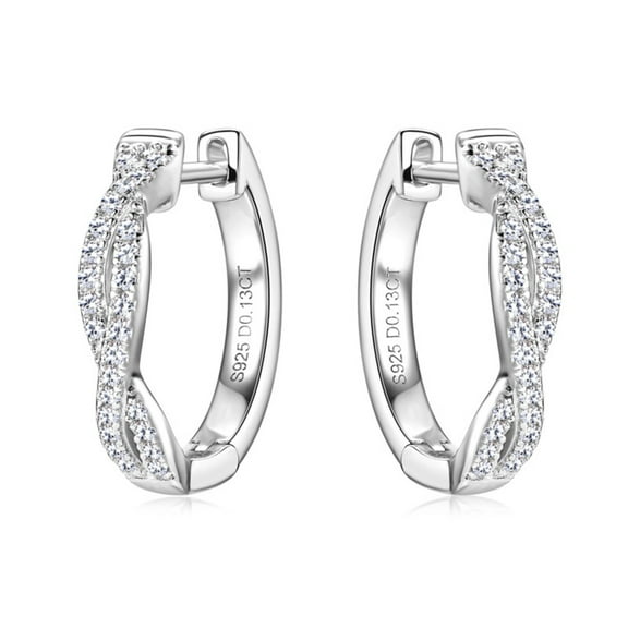Moissanite Hoop Earrings for Women 0.16cttw D Color VVS1 clarity Round Cut Diamond Earrings Hoop 925 Sterling Silver Moissanite Earrings for Women