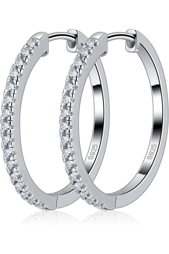 Moissanite Hoop Earrings for Women S925 Sterling Set 18K White Large Thick Huggie Loops Lightweight Moissanite Earrings 15-30mm