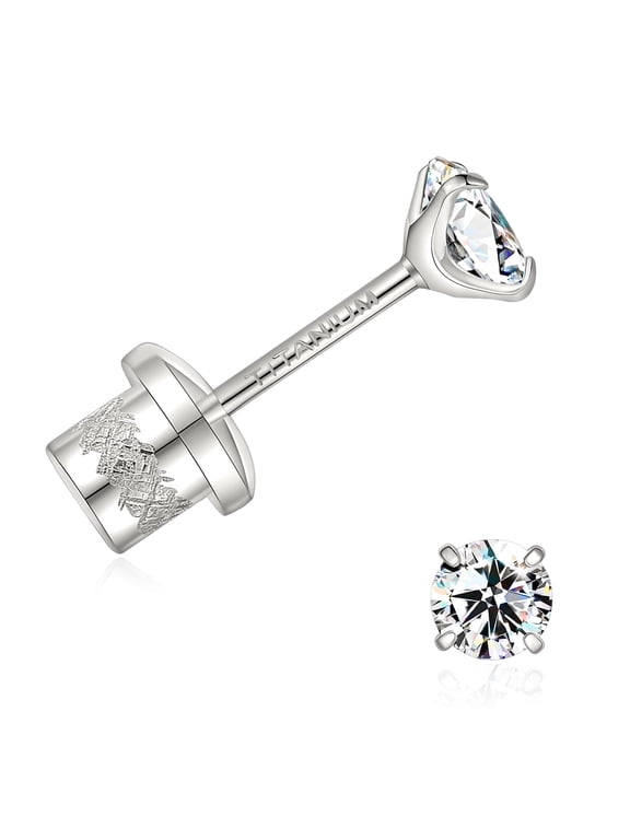 Moissanite Hypoallergenic F136 Titanium Stud Earrings for Sensitive Ear, Lightweight Shiny Earrings Studs for Helix Tragus Cartilage Multiple Piercing