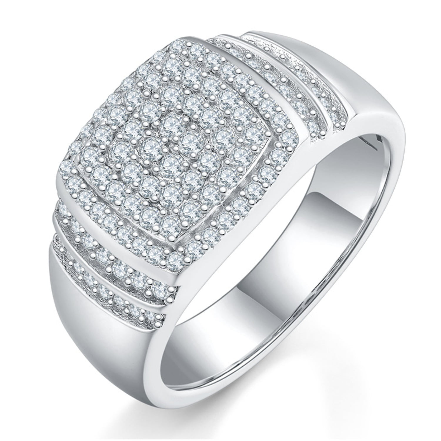 Moissanite Iced Out Rings for Men 925 Sterling Silver Diamond Pave Rings D E Color VVS1 Men s Moissanite Pinky Rings Size 5 10