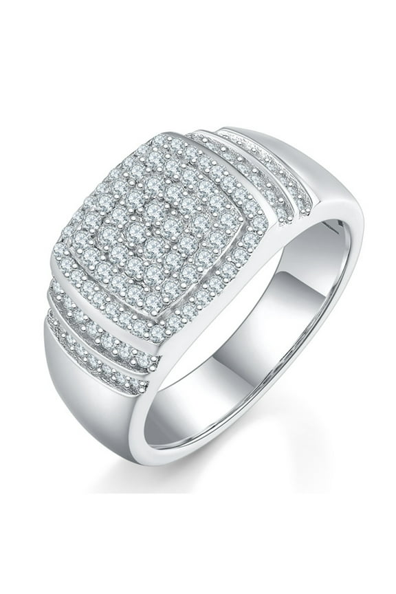 Moissanite Iced Out Rings for Men 925 Sterling Silver Diamond Pave Rings D/ E Color VVS1 Men's Moissanite Pinky Rings (Size:5-10)