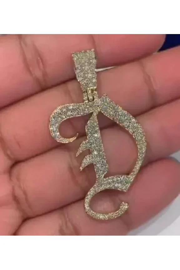 Moissanite Initial D Letter Men's Pendant 14K Yellow Gold Plated
