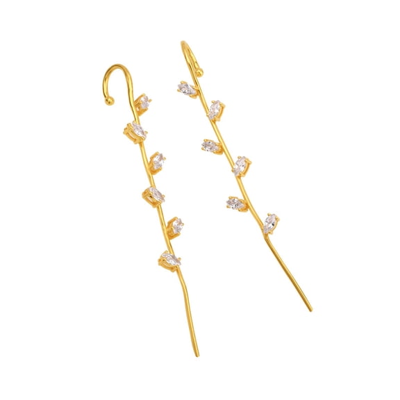 Moissanite Marquise Earrings | Yellow Gold Plated | Ear Climber Earring for Women