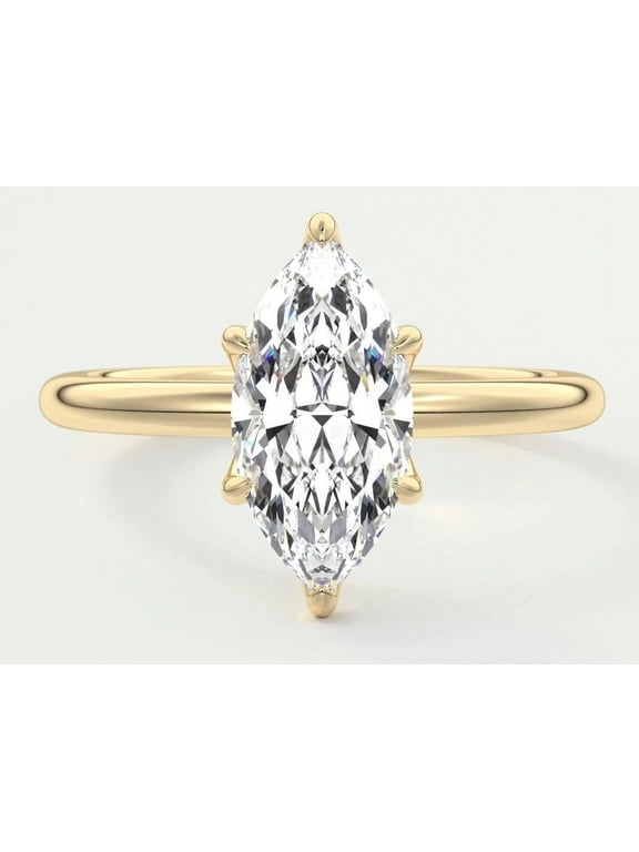 Moissanite Marquise cut gemstone engagement ring 925 sterling silver Yellow Gold Plated ring
