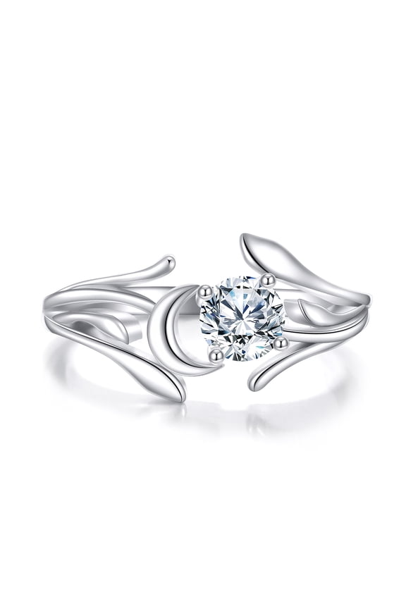 Moissanite Moon Ring Sterling Silver 0.5 Carat Planet Jewelry Gifts for Women Men