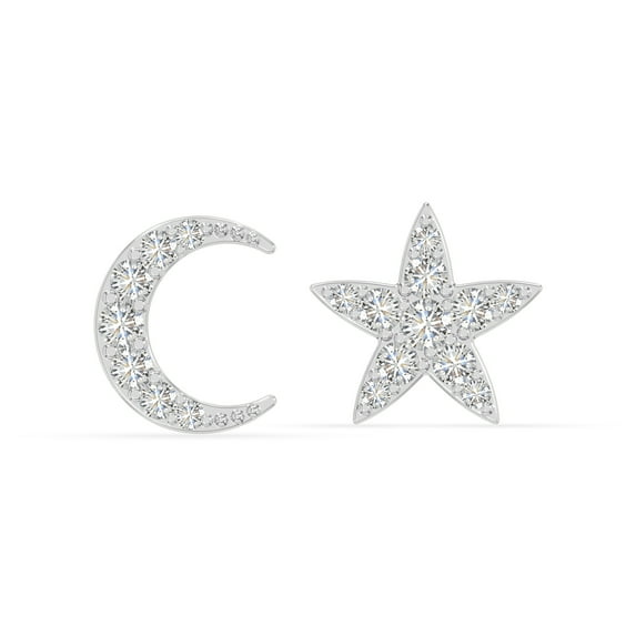 Moissanite Moon Star Stud Earrings for Women in Sterling Silver, April Birthstone Jewelry Gifts for Her Birthday, Wedding Anniversary, Party, Graduation, Christmas, Mothers Day, Valentines