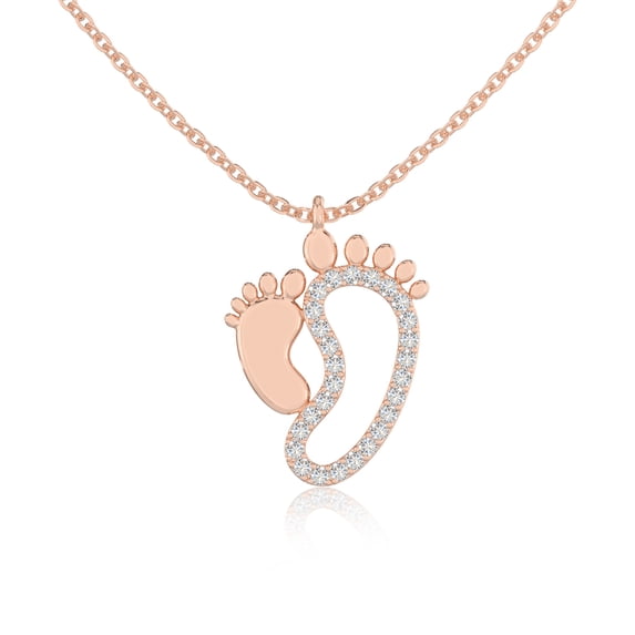 Moissanite Mother-Foot Shape Pendant Necklaces for Women in 18K Rose Gold Vermeil, April Birthstone Jewelry Gifts for Her Birthday, Anniversary, Mothers Day, Christmas, Graduation, Valentines
