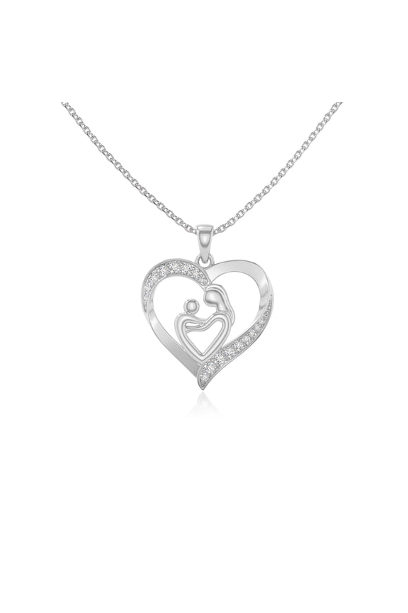 Moissanite Mother Heart Pendant Necklaces for Women in Sterling Silver, April Birthstone Jewelry Gifts for Her Birthday, Wedding Anniversary, Graduation, Christmas, Valentines