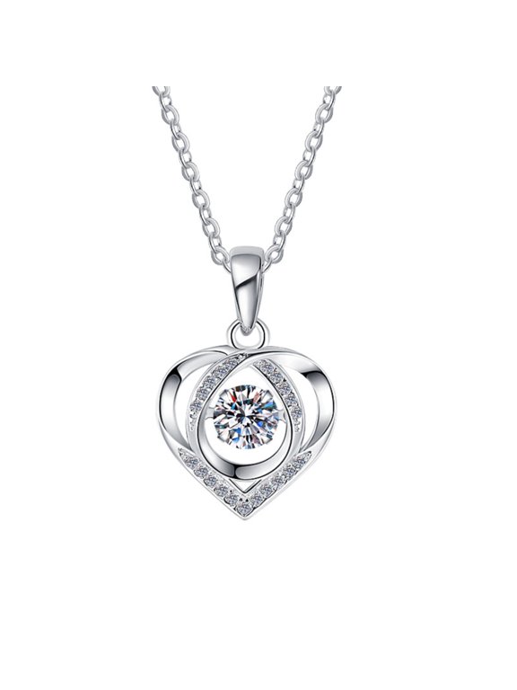 Moissanite Necklace Pendants for Women 1 Carat D Color VVS1 Clarity 925 Sterling Silver Dancing Heart Necklace Chain Dainty Jewelry 40+5CM