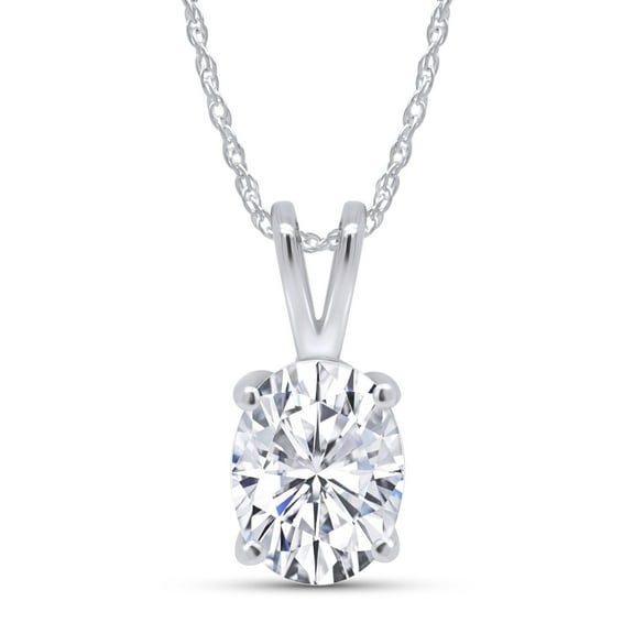 Moissanite Necklace for Women, 1ct / 5.5 x 7.5mm Oval Shaped Moissanite Diamond D-E Color, 925 Sterling Silver with 14K White Gold Plating, Jewelry Box Packed