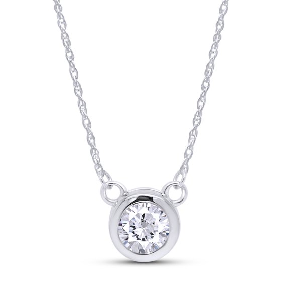 Moissanite Necklace for Women, Bezel Setting 1ct / 6.5mm Round Shaped Moissanite Diamond D-E Color In 14K White Gold Over Sterling Silver, Jewelry Box Packed