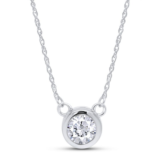 Moissanite Necklace for Women, Bezel Setting 1ct / 6.5mm Round Shaped Moissanite Diamond D-E Color In 14K White Gold Over Sterling Silver, Jewelry Box Packed