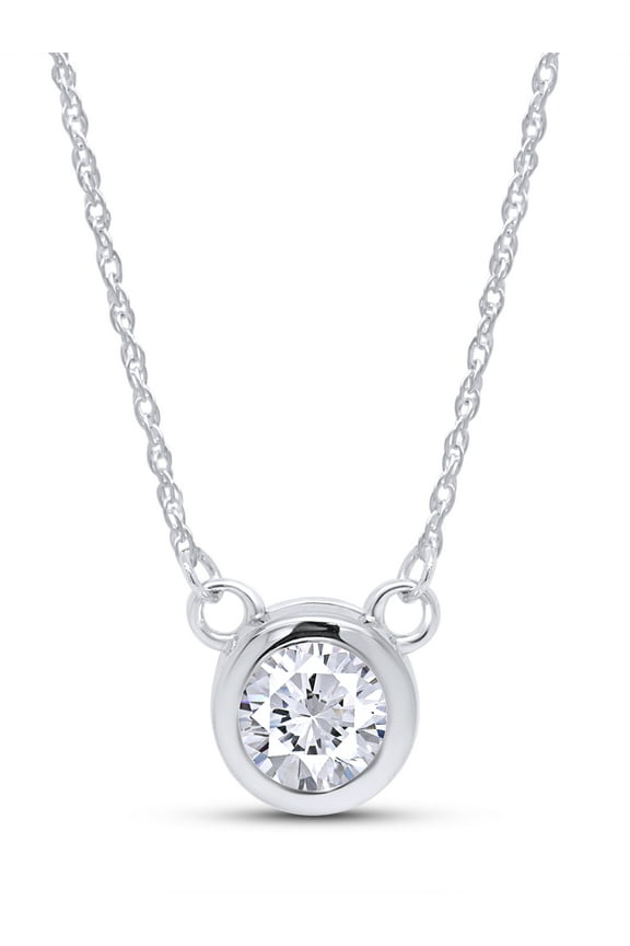 Moissanite Necklace for Women, Bezel Setting 1ct / 6.5mm Round Shaped Moissanite Diamond D-E Color In 14K White Gold Over Sterling Silver, Jewelry Box Packed
