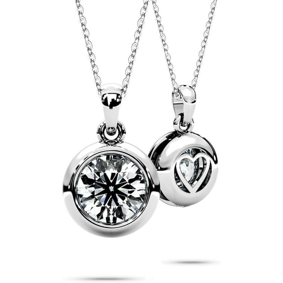 Moissanite Necklace for Women Solitaire Bezel Pendant Sterling Silver Lab Created Gem Jewelry for Her Gift for Mothers Day Wedding Anniversary Birthday to My Wife Daughter Mom Grandma Girlfriend 2ct
