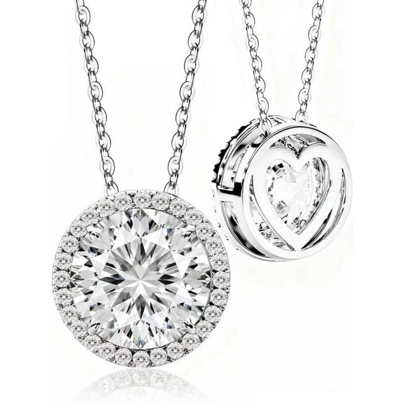 Moissanite Necklace for Women Sterling Silver Jewelry Solitaire Halo Pendant Lab Created Gem for Her Gift for Mothers Day Wedding Anniversary Birthday - to My Wife Daughter Mom Grandma Girlfriend