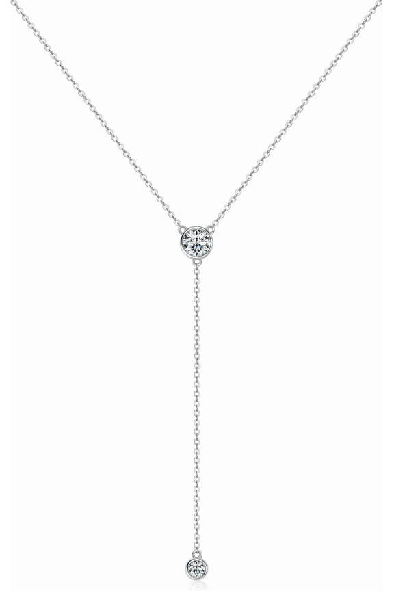 Moissanite Necklace for Women Sterling Silver, Lab Imitation Diamond Lariat Drop Y necklace, Dainty Simple Long Prom Bridal Wedding Hypoallergenic Neckalces, 16 to 20 Inch